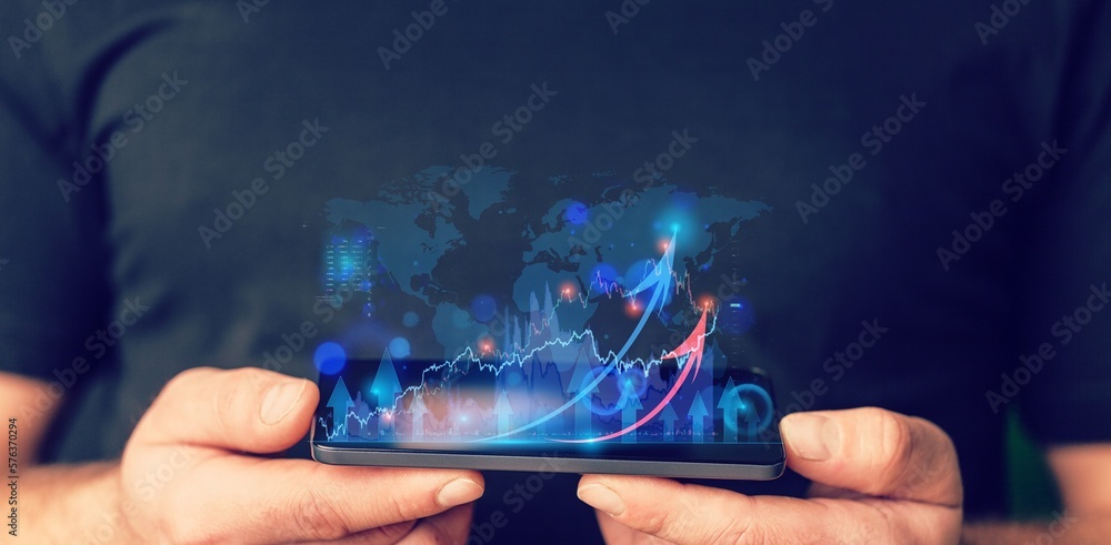 Poster digital technology concept, programmer working on phone