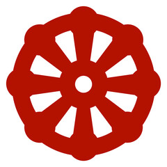 Red wheel icon. Mechanism symbol. Tech sign