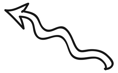 Wavy arrow. Doodle black symbol. Curved lines
