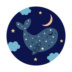 Obraz na płótnie Canvas Night Whale Card Vector