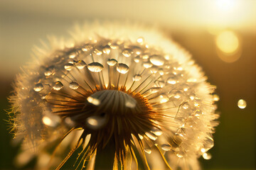 The morning dew is on the dandelion seeds.