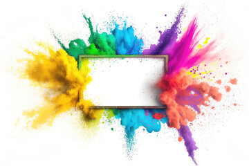 holi color powder with frame on white background - obrazy, fototapety, plakaty