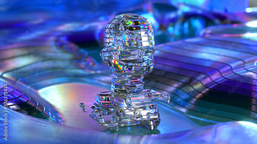Poster visualization of artificial intelligence. diamond head from horizontal parts. robot face. high tech.
