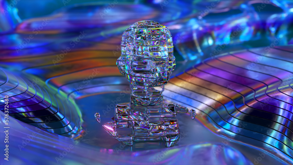 Poster visualization of artificial intelligence. diamond head from horizontal parts. robot face. high tech.