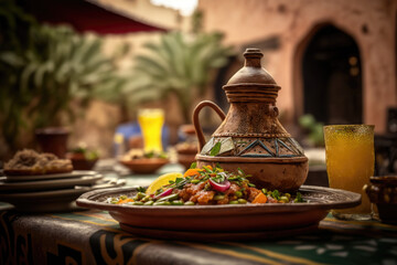 The Rich and Exotic Flavors of Moroccan Tagine: A Traditional North African Stew - AI Generative - obrazy, fototapety, plakaty