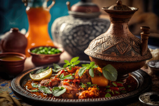 The Rich And Exotic Flavors Of Moroccan Tagine: A Traditional North African Stew - AI Generative