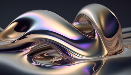 3D abstract holographic glossy reflective background. Curve wave in motion. Texture design element for banner, background, wallpaper. generative ai