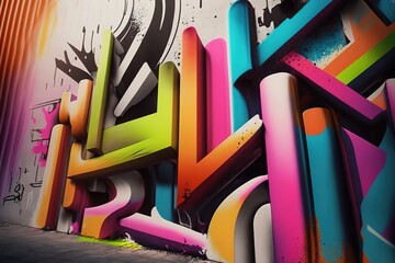 Colorful geometric graffiti wall. Generative AI illustration