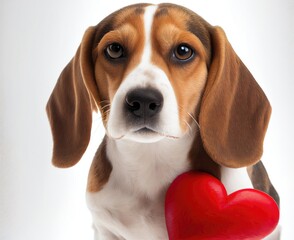 Cute Dog With Red Heart Generative AI