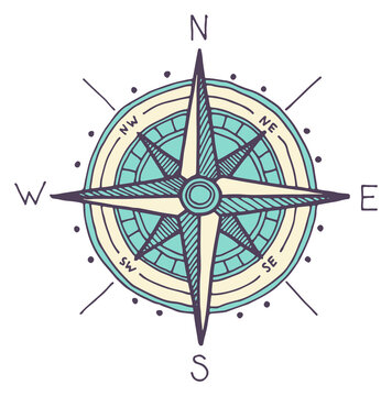 Compass symbol. Marine navigation hand drawn sketch