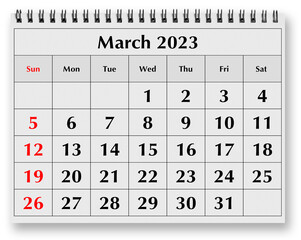 Page of the annual monthly calendar - March 2023