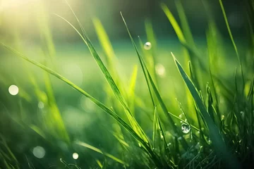  A fresh spring sunny garden background of green grass and blurred natural landscape with green grass, sunlight in nature field. Soft focus sunset field, landscape meadow. generative ai © BlazingDesigns