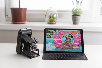Camera Photographing Traveling Digital Tablet Concept