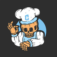 chef outfit skull character illustration vector design.nice design for t-shirt