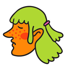 portrait of a girl in flat style. vector drawing of a woman.isolated head of a woman. 