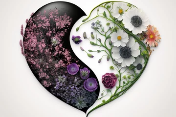Foto op Canvas A bouquet of flowers in the shape of a heart yin yang. Romantic gift on a white background. © Marat