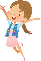 Scout Girl in a Vest Happily Jumping. Daisy Scout Girl Illustration