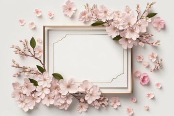 Wildflower sakura flower floral frame red rose,hulthemia, rosa. Aquarelle wild flower for background, texture, wrapper pattern, frame or border.generative ai