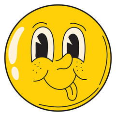Yellow face with tongue out. Comic funny head