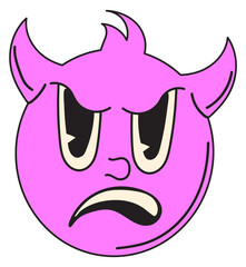 Angry devil face. Comic demon head sticker