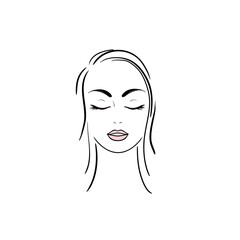 Young woman face with lush eyelashes. Beautiful girl face on a white background. Glamour fashion beauty woman face illustration,eyelash extension.