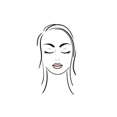 Young woman face with lush eyelashes. Beautiful girl face on a white background. Vector illustration. Glamour fashion beauty woman face illustration,eyelash extension.