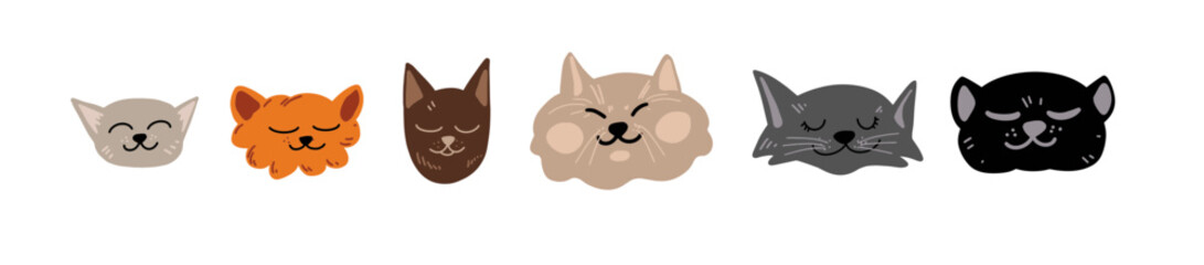 Cat Faces Doodle Collection, Cute Vector Illustration for Stickers and Notebook Design