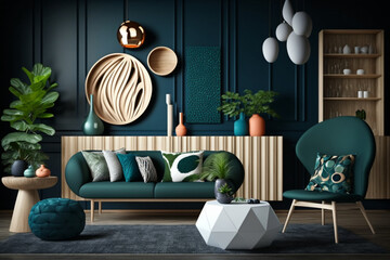 Sophisticated Living Room Design with Nordic Furniture and Modern Accents , generated by IA 