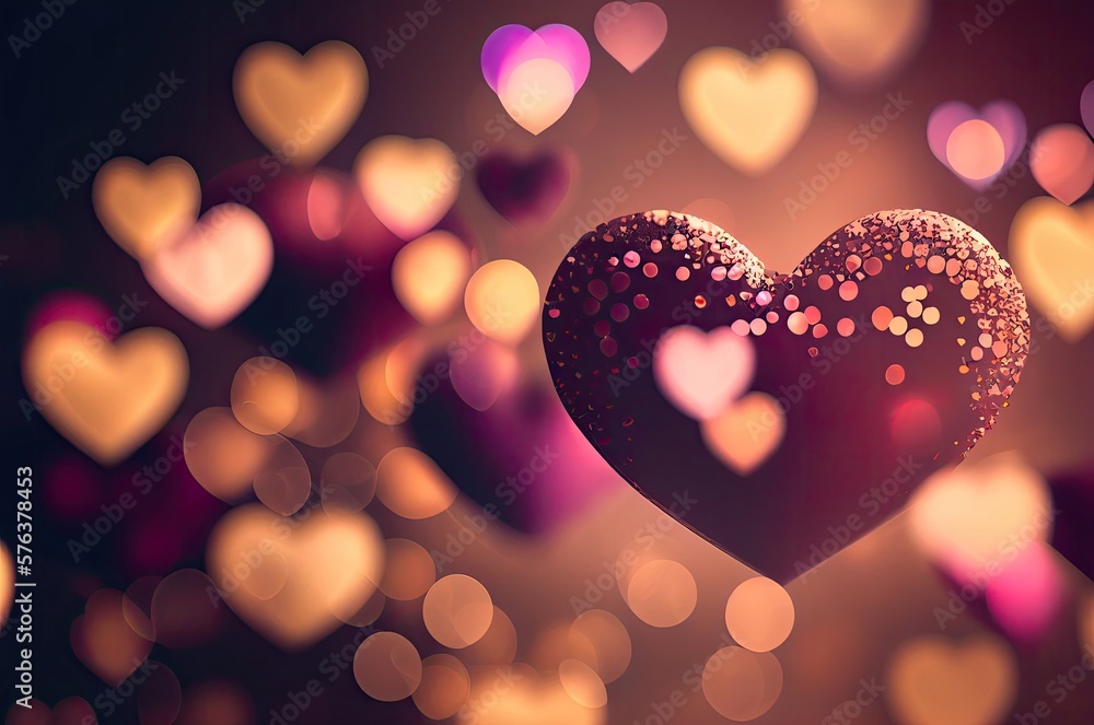 Aufkleber hearts with bokeh background generative ai