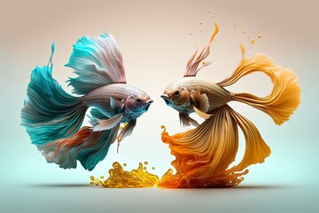 Colorful and beautiful 3D digital fish swimming, perfect for adding a pop of color and lively movement to any digital project or artwork. GENERATED AI.
