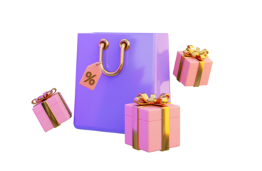 shopping bag with giftbox icon on white background 3d render concept for marketing