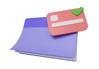 3D bill payment with credit card and financial for online shopping, online payment credit card. PNG icon isolated on white background. 3d rendering illustration. Clipping path.