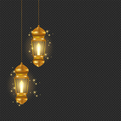 Fototapeta na wymiar luxury glow golden hanging islamic ramadhan eid mubarak light lantern decoration ornament vector