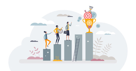 Employee incentive and motivation for job performance tiny person concept, transparent background.Work appreciation and reward to boost productivity illustration.