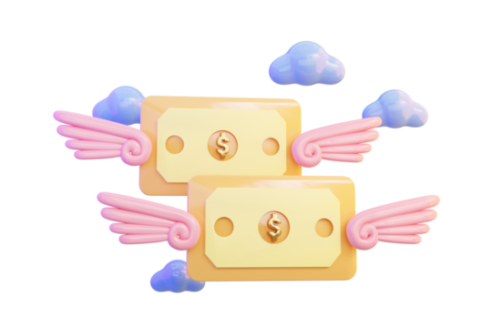 flying dollar with cloud icon on white background 3d render concept for digital money transfer