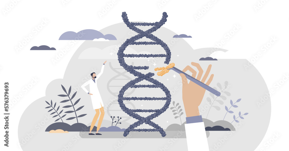 Poster biology as gene manipulation and dna engineering science tiny person concept, transparent background