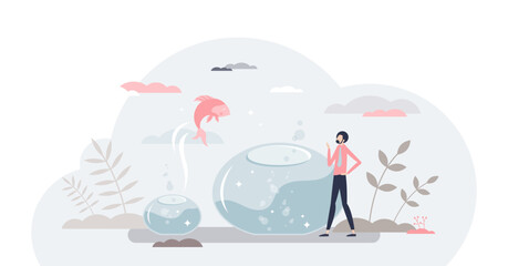 Aspiration and determination as growth and goal reaching tiny person concept, transparent background. Motivation to push business forward with effort and ambition illustration.