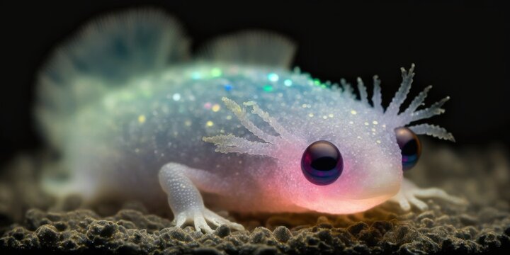 baby axolotl lying on the bottom of aquarium
