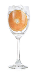 slice orange in glass isolated on white background