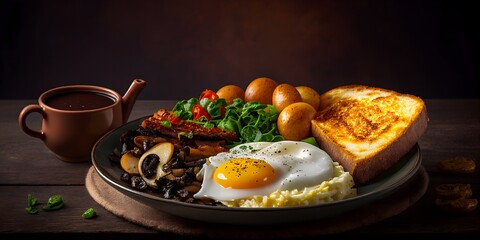 fried eggs and bacon,digital illustration generative AI