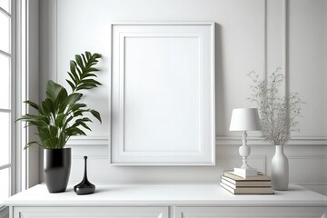 blank poster frame in wall room mockup,digital illustration generative AI