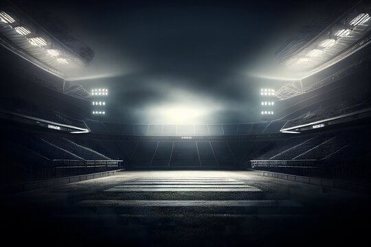 empty football stadium in night,digital illustration generative AI