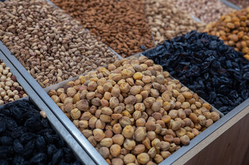Dried fruits and nuts on local food market