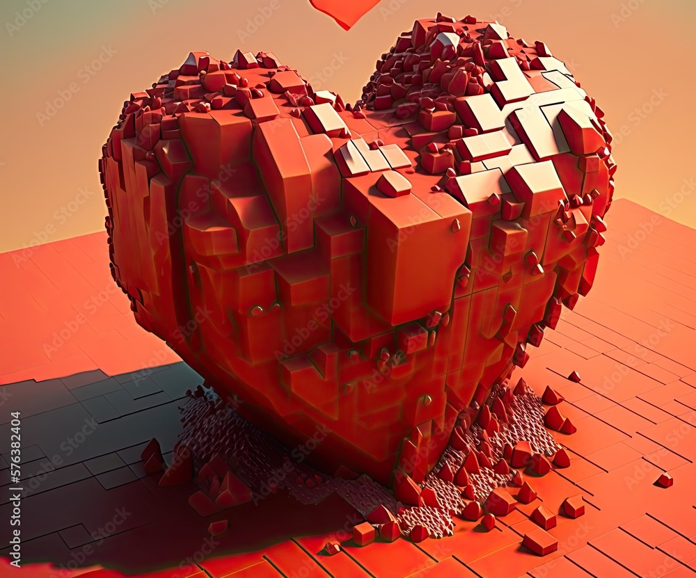 Aufkleber heart made of blocks background generative ai