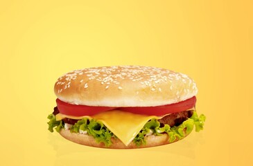 Delicious Beef Burger with Cheese in a desk