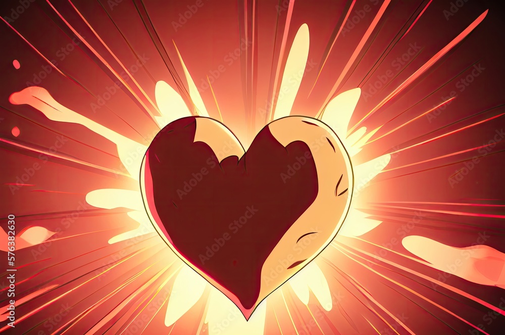 Aufkleber red heart with exploding background generative ai