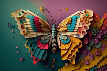 Visually stunning image of a beautiful 3D digital butterfly, featuring vibrant colors and intricate details. GENERATED AI.