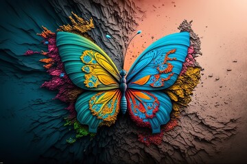 Obraz na płótnie Canvas Visually stunning image of a beautiful 3D digital butterfly, featuring vibrant colors and intricate details. GENERATED AI.