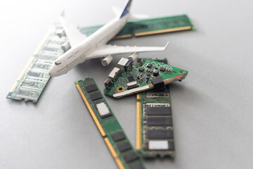 computer chips and a toy airplane