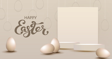 Beige light composition with Easter eggs and square frame